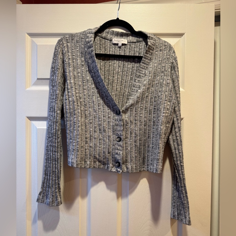 Michael Stars Charcoal Ribbed cropped Cardigan SIZE L